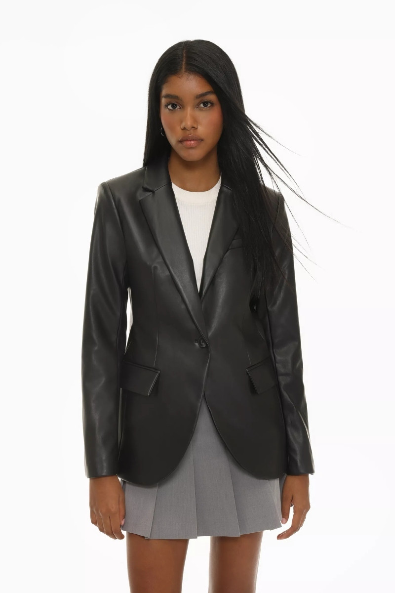 Asymmetric Black Blazer Over Leather-Look Pants and Turtleneck Asymmetric Black Blazer Over Leather-Look Pants and Turtleneck — Winter Neutral Outfits 2027