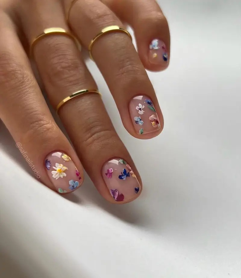 Sheer Nude Floral Spring Nails Sheer Nude Floral Spring Nails — Short Spring Nails 2027