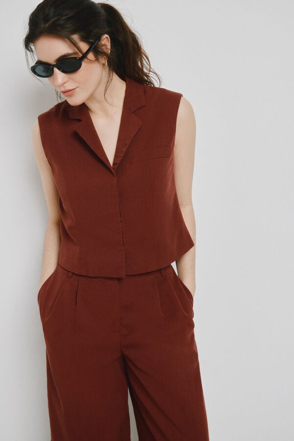 Rust Crepe Vest for a Chic Casual Statement Rust Crepe Vest for a Chic Casual Statement — Vests 2027