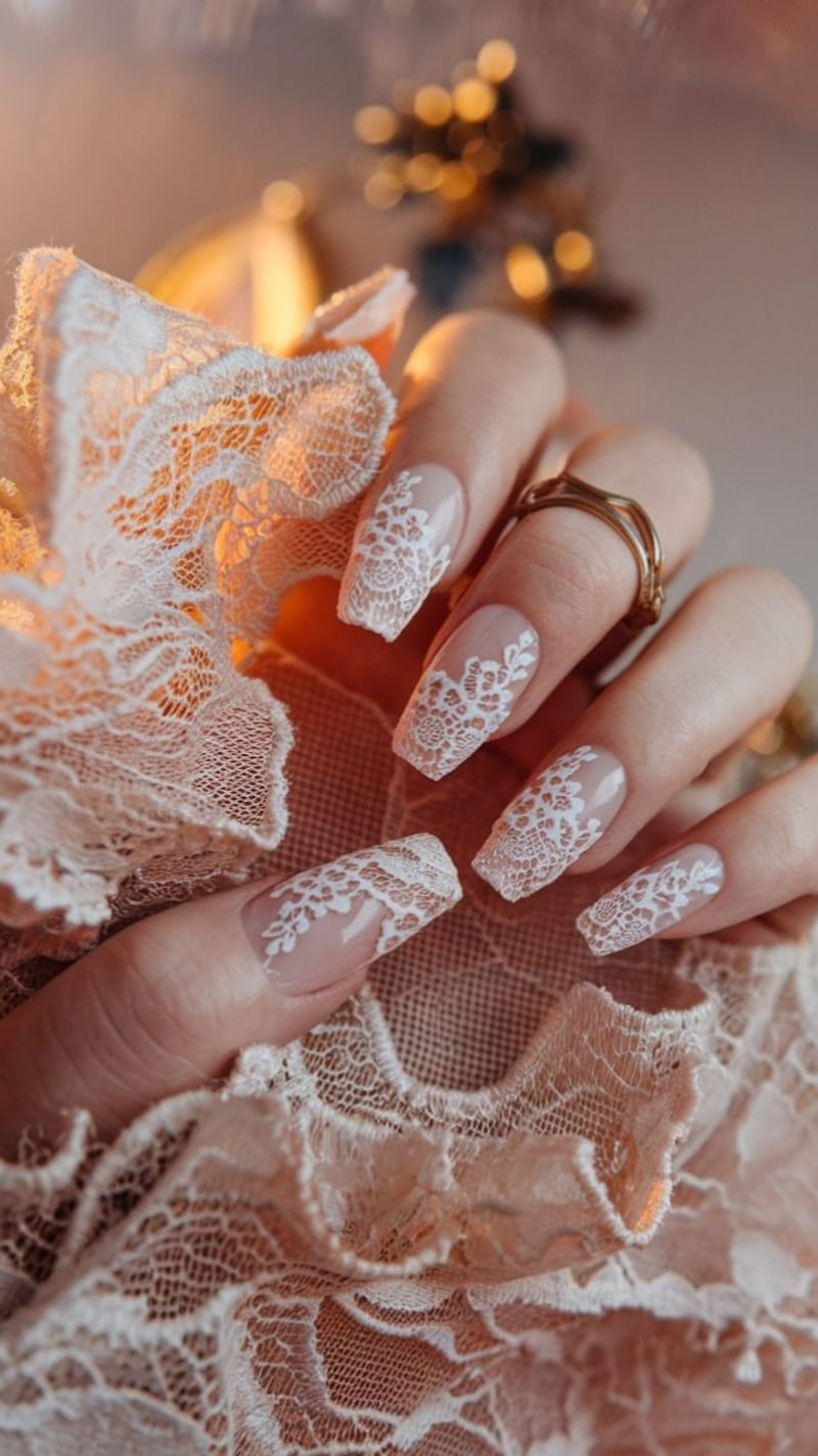 Long Coffin Lace Wedding Nails Long Coffin Lace Wedding Nails — Lace Nails 2027
