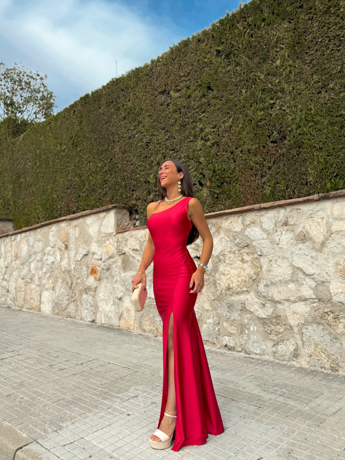 Vibrant Red Satin One-Shoulder Maxi Dress with Thigh-High Slit Vibrant Red Satin One-Shoulder Maxi Dress with Thigh-High Slit — Red Prom Dresses 2027