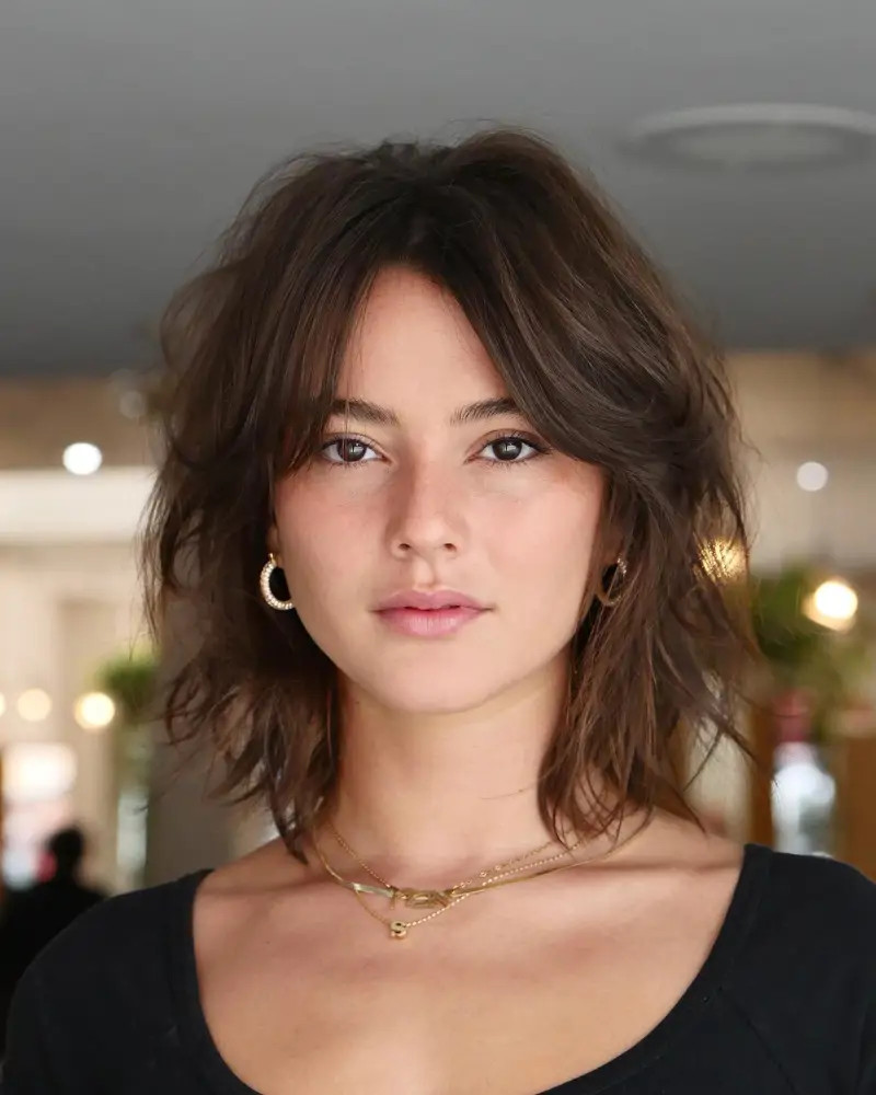 Chin-Length Dark Brown Textured Shag Chin-Length Dark Brown Textured Shag — Shag Haircut 2027