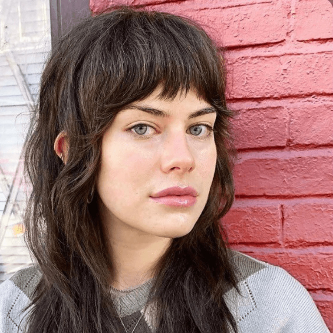 Baby Bangs Shoulder Length Dark Brown Wavy Shag With Choppy Bangs Baby Bangs Shoulder Length Dark Brown Wavy Shag With Choppy Bangs — Baby Bangs 2027