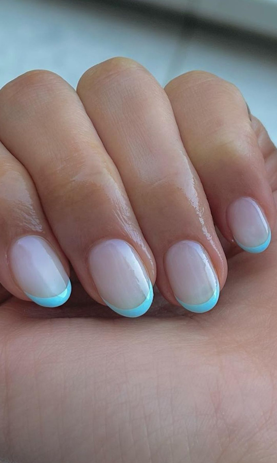 Sheer Milky Pink Base Baby Blue Tips Visual Idea Sheer Milky Pink Base Baby Blue Tips Visual Idea — Summer French Tip Nails 2027