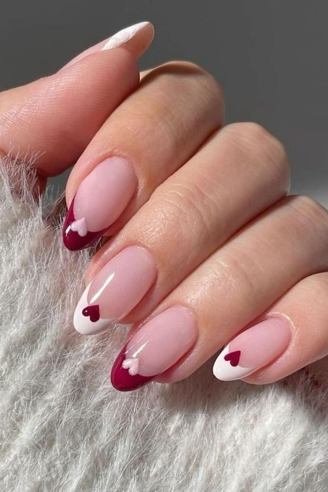 Matte Hearts on French Tip Nude Oval Matte Hearts on French Tip Nude Oval — Heart Nails 2027