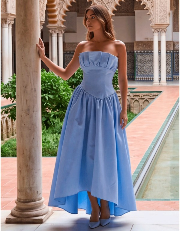 Light Blue Cotton Poplin Dress with High-Low Skirt Light Blue Cotton Poplin Dress with High-Low Skirt — Sweet 16 Dresses 2027