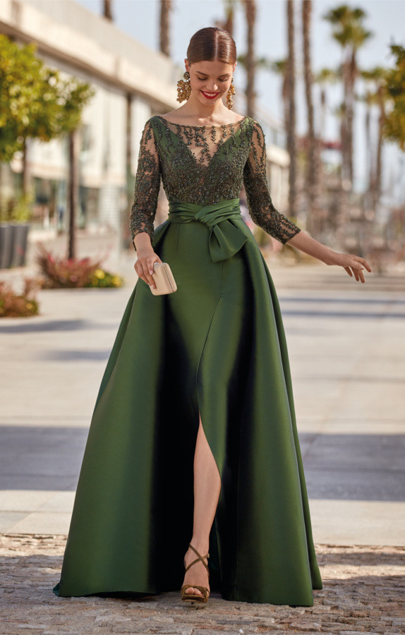 Olive Green Ballgown with Lace Top and Oversized Bow Olive Green Ballgown with Lace Top and Oversized Bow — Going Out Dresses 2027