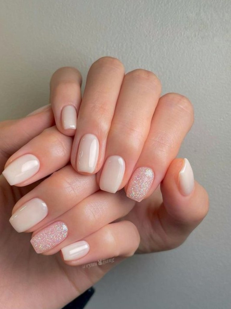 Milky Beige with Subtle Glitter Milky Beige with Subtle Glitter — Neutral Wedding Nails 2027