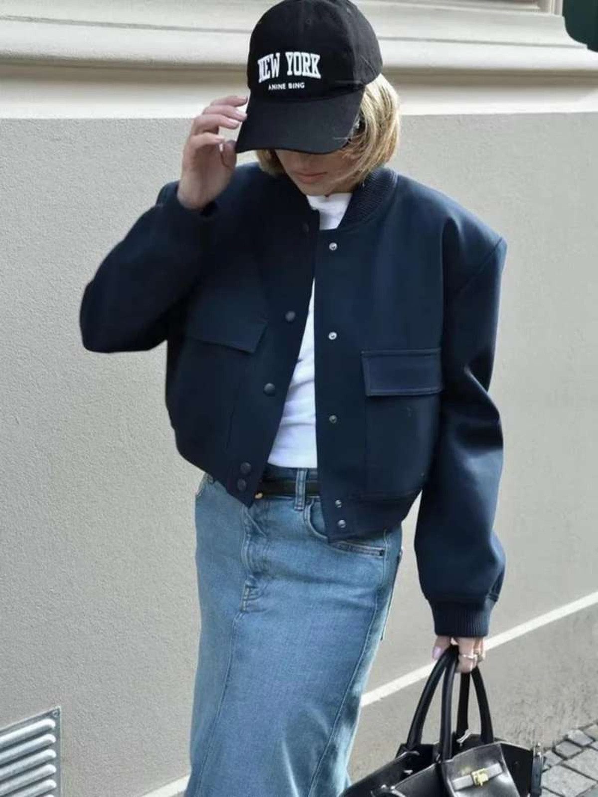 Bomber Jacket and Denim Skirt for an Urban Casual Look Bomber Jacket and Denim Skirt for an Urban Casual Look — Casual Thanksgiving Outfits 2026