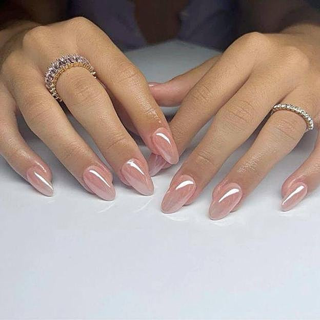 Milky Pink Aura Gradient with Floral Sparkle Milky Pink Aura Gradient with Floral Sparkle — Milky Pink Nails 2027