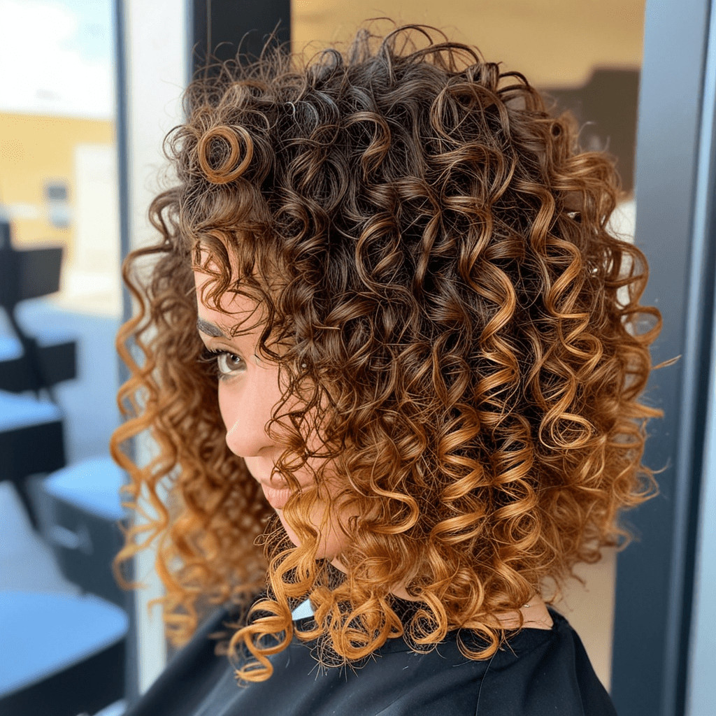 Curly Bob With Curtain Bangs and Balayage Curly Bob With Curtain Bangs and Balayage — 3C Hairstyles 2027