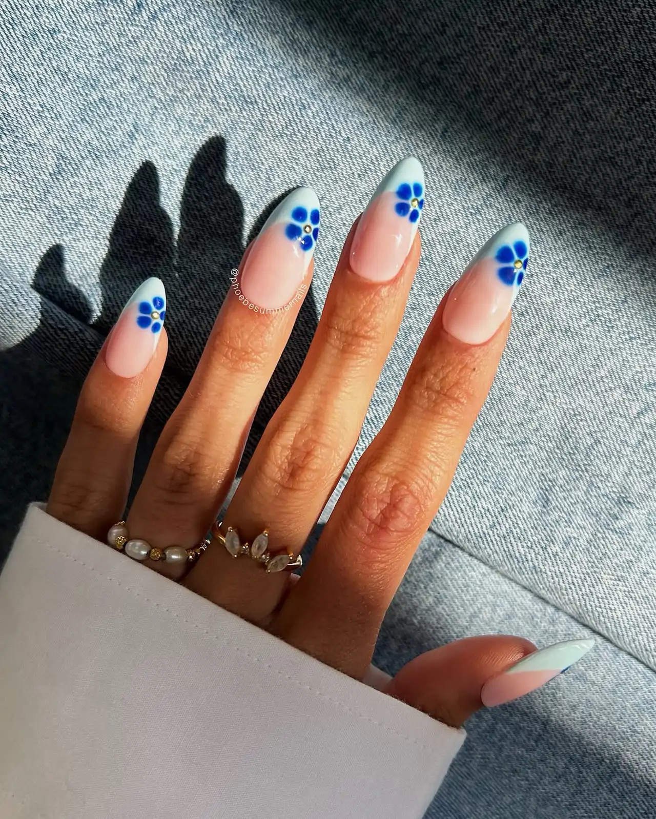 Blue Floral French Tips Visual Idea Blue Floral French Tips Visual Idea — Floral Acrylic Nails 2027