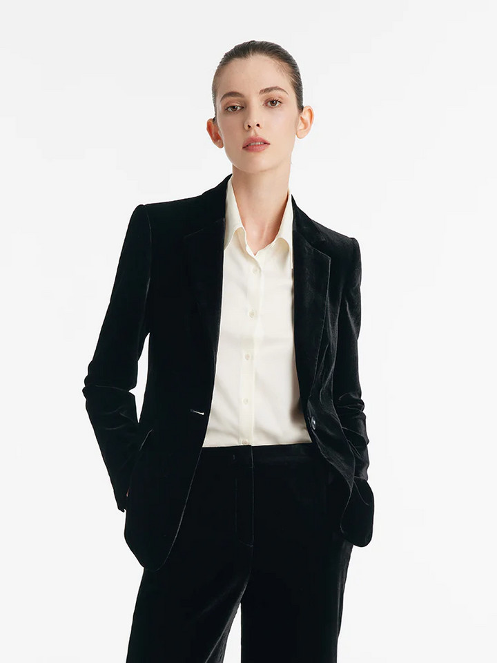Velvet Black Blazer and Trouser Combination Velvet Black Blazer and Trouser Combination — Conference Outfits 2027