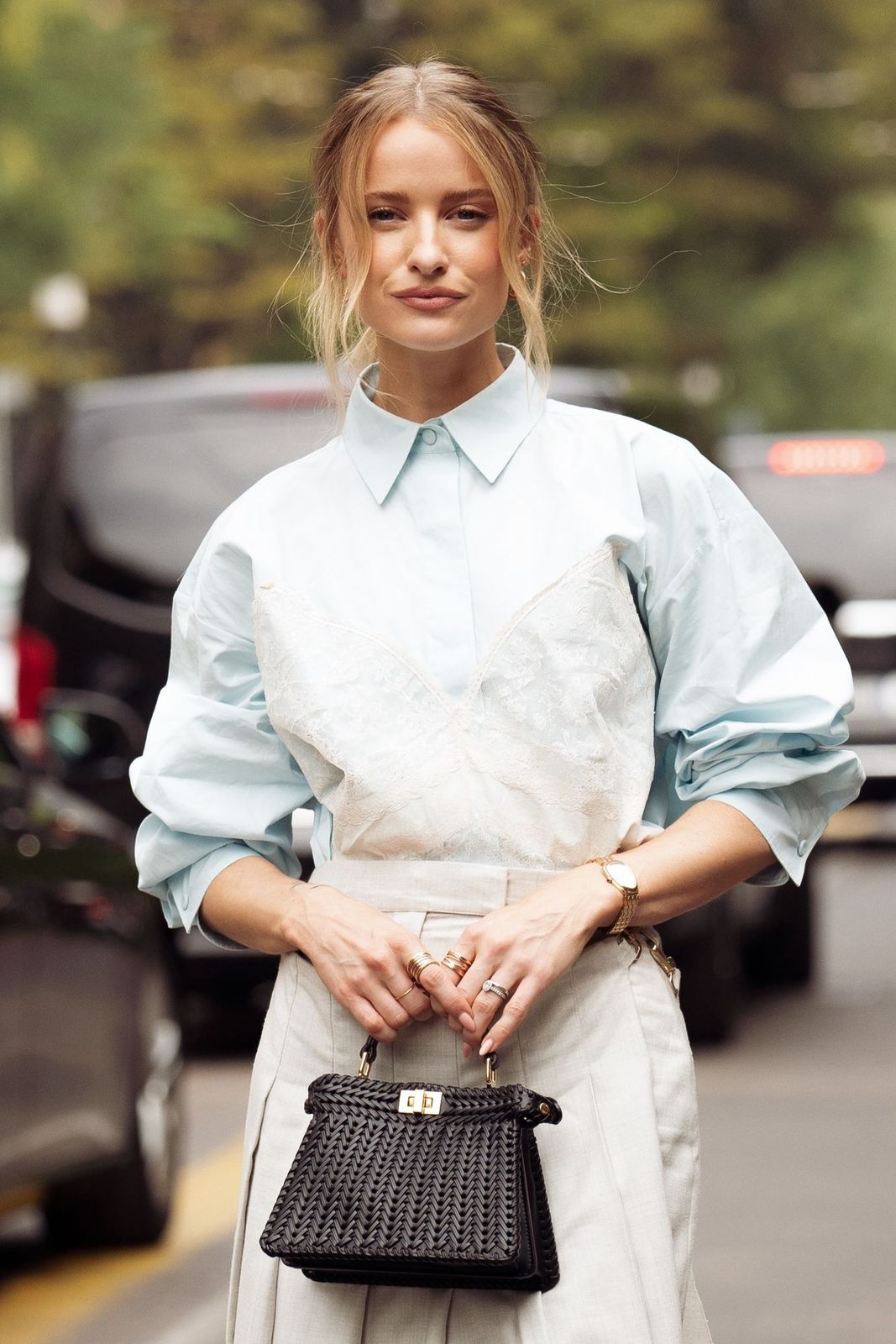 Light Blue Oversized Shirt with Lace Bustier for a Chic Twist Light Blue Oversized Shirt with Lace Bustier for a Chic Twist — Clean Girl Outfits 2027