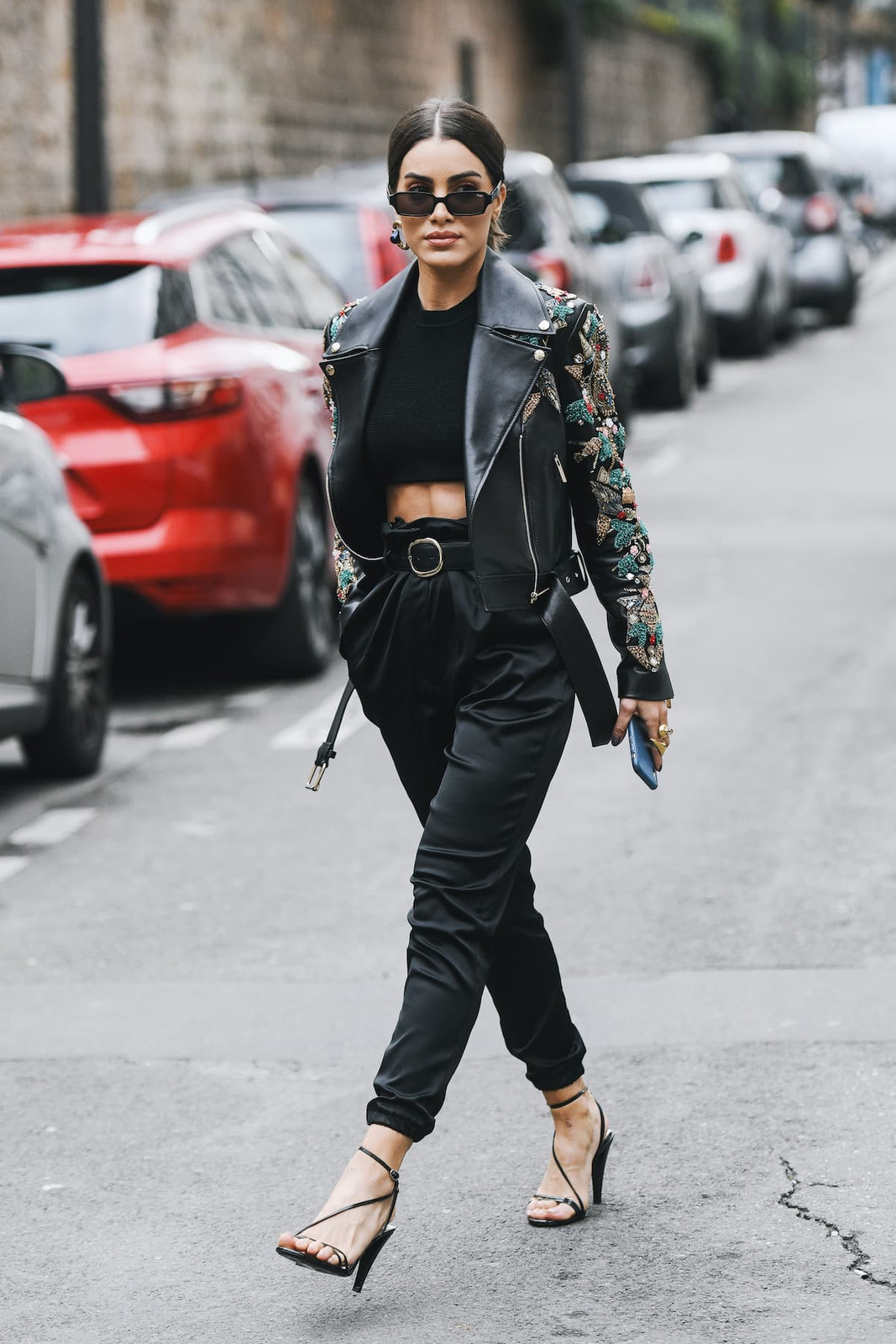 Embellished Moto Jacket Street Style Embellished Moto Jacket Street Style — Fall Leather Jacket Outfits 2026