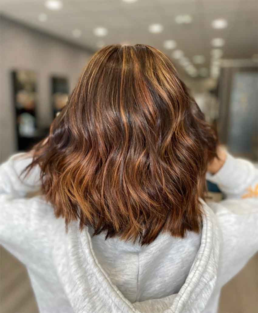 Rich Brown Lob With Honey Highlights — Honey Brown Hair 2027