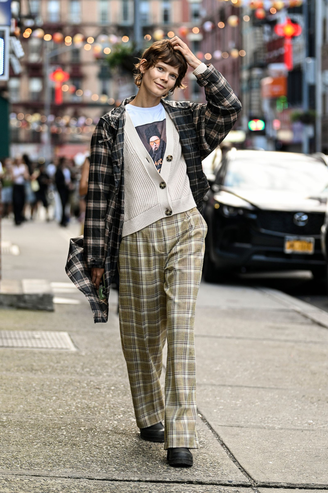 Plaid Trousers and Cardigan: Relaxed Grunge Layers Plaid Trousers and Cardigan: Relaxed Grunge Layers — Grunge Outfits 2027