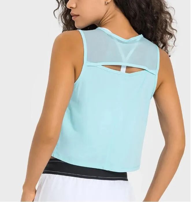 Light Blue Mesh Tank Top With Sheer Back Panel — Mesh Top Outfits 2027