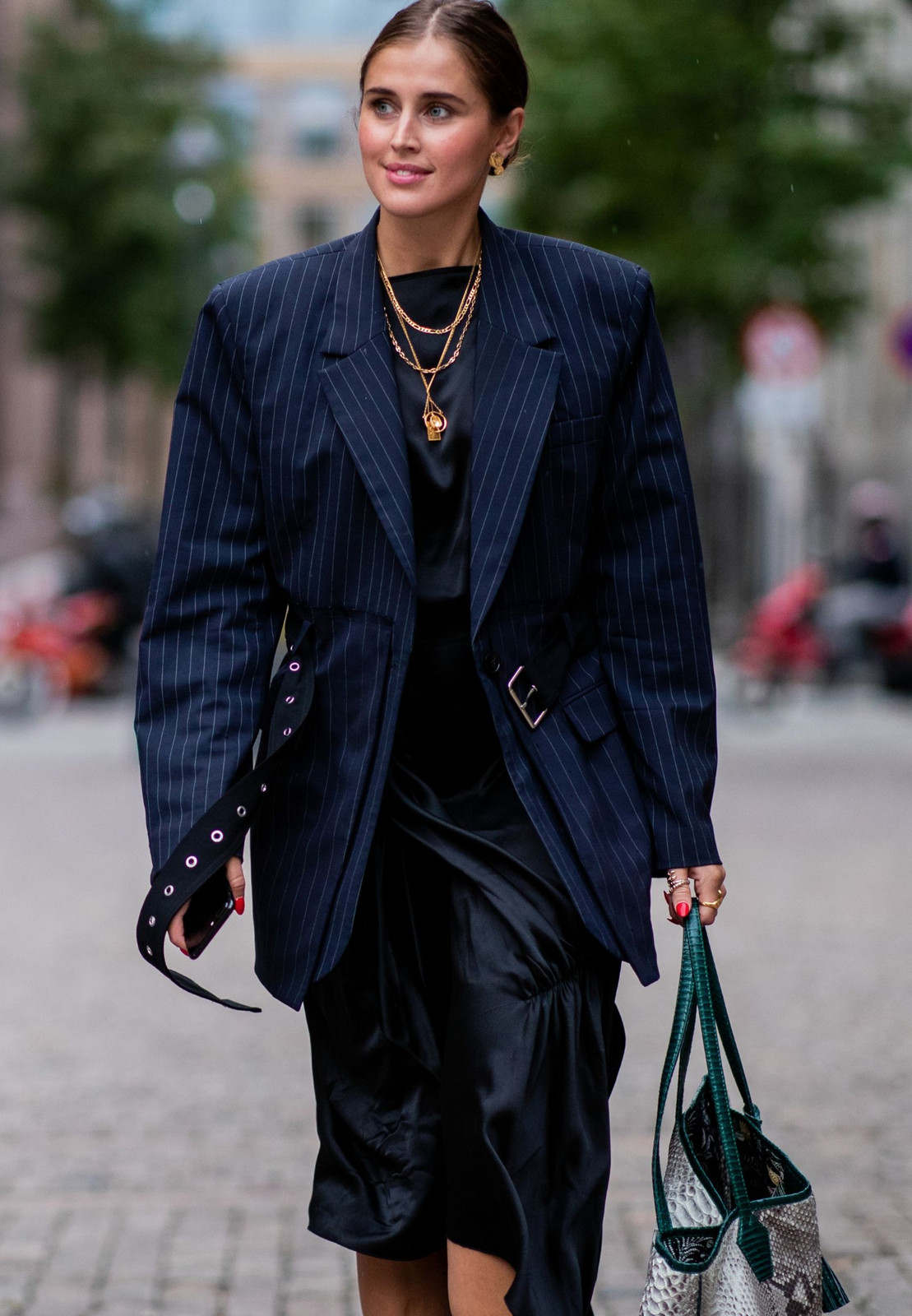 Pinstripe Blazer Over Satin Slip Dress Pinstripe Blazer Over Satin Slip Dress — Winter Navy Outfits 2027