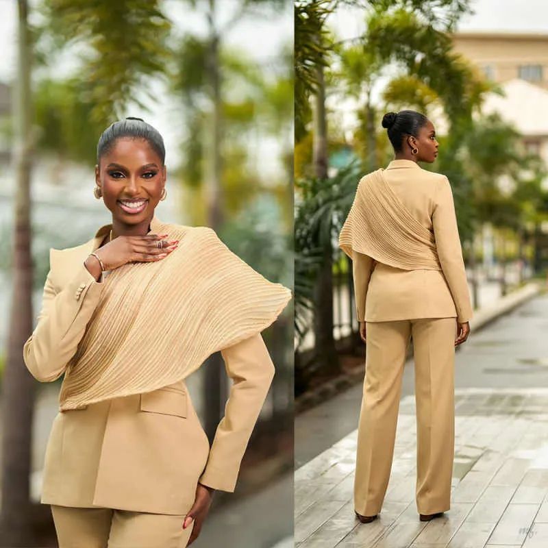 Tailored Beige Suit with Draped Shoulder Detail for Chic Birthdays Tailored Beige Suit with Draped Shoulder Detail for Chic Birthdays — Birthday Outfits 2027