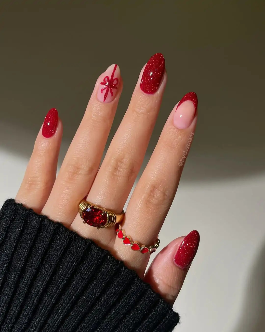 Red Glitter French Tips with a Bow Red Glitter French Tips with a Bow — Christmas Bow Nails 2026