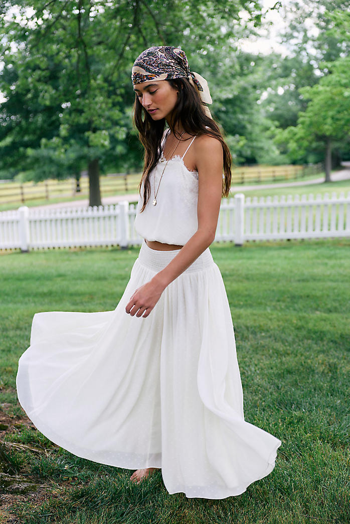 Airy Bohemian: White Lace Camisole and Tiered Maxi Skirt Airy Bohemian: White Lace Camisole and Tiered Maxi Skirt — Free People Outfits 2027