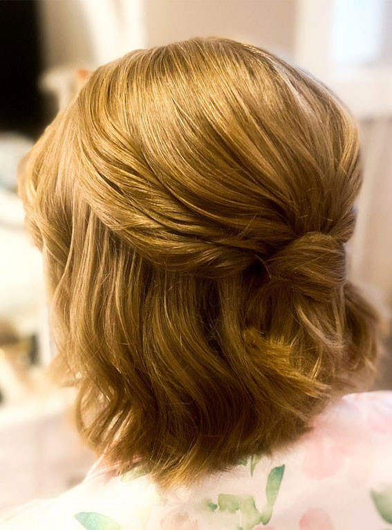 30 Stunning Bridesmaids Hairstyles for 2024 : Half Up Half Down Bob Hairstyle