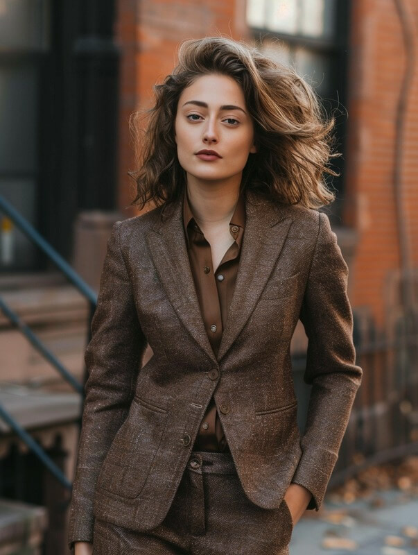 Textured Brown Blazer Meets Silk Blouse for Rich Professionalism Textured Brown Blazer Meets Silk Blouse for Rich Professionalism — Networking Outfits 2027