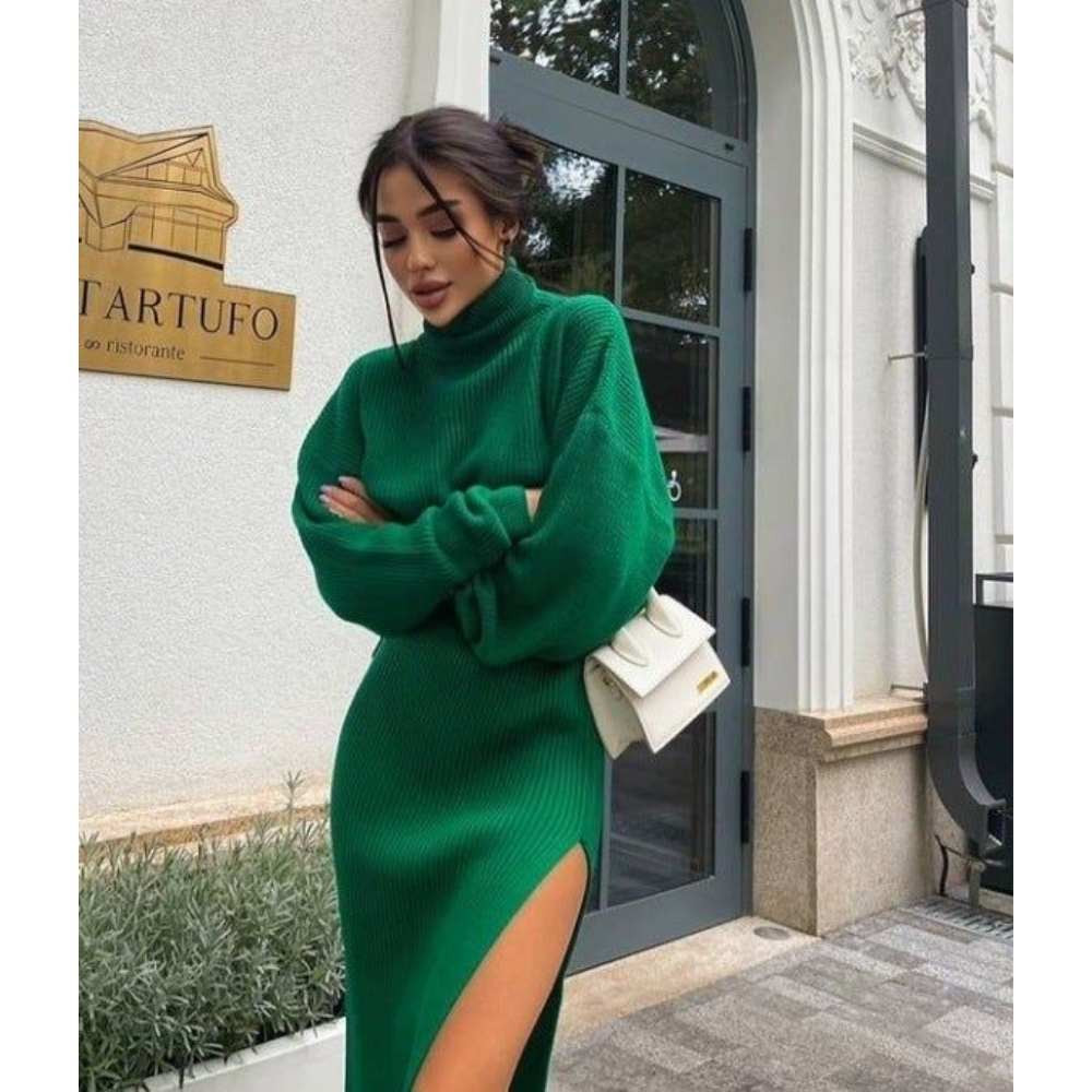 Vibrant Green Knit Turtleneck Sweater Dress Vibrant Green Knit Turtleneck Sweater Dress — Turtleneck Sweater Outfits 2027
