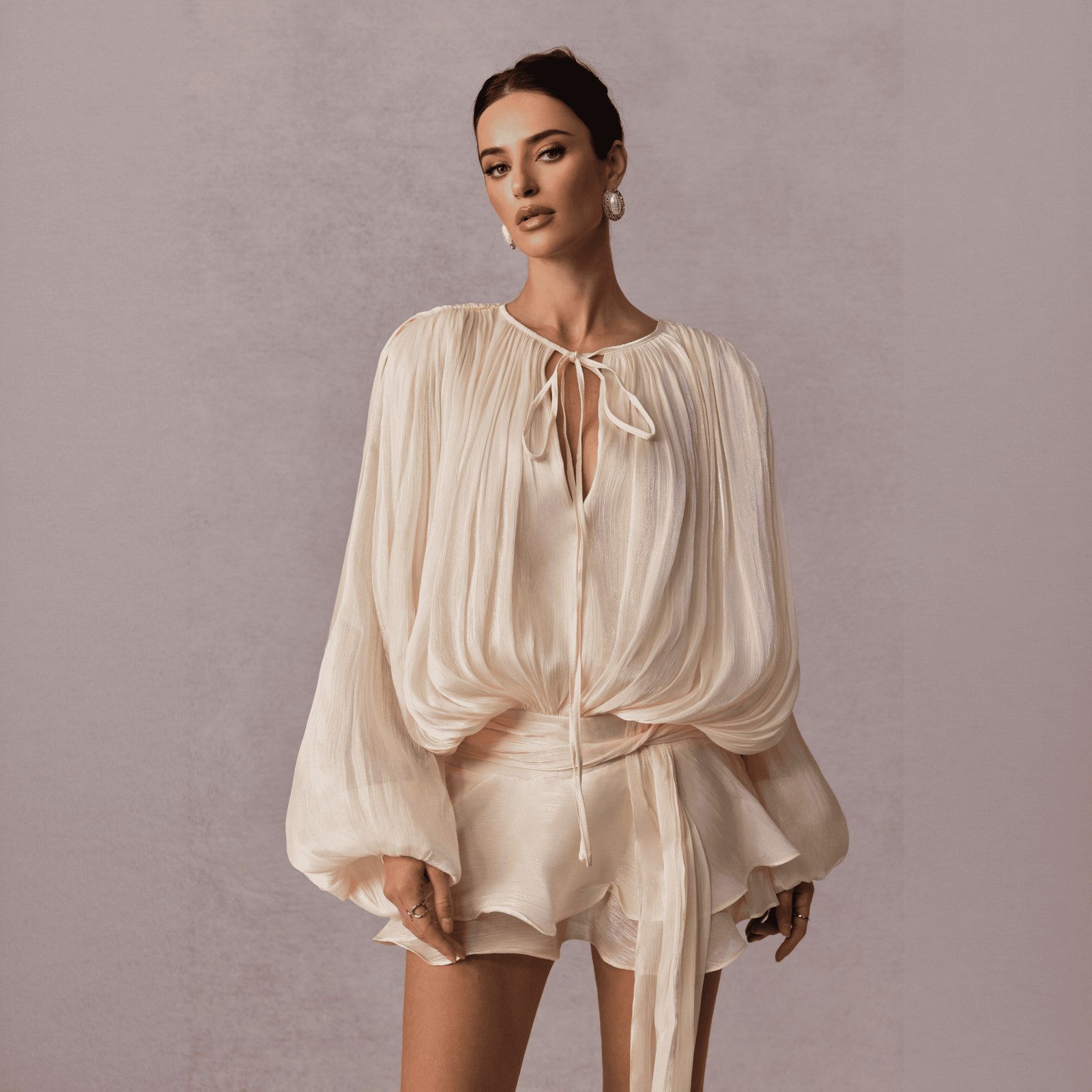 Ivory Crinkled Fabric Blouse and Shorts Set for Bachelorette Ivory Crinkled Fabric Blouse and Shorts Set for Bachelorette — Summer Bachelorette Outfits 2027