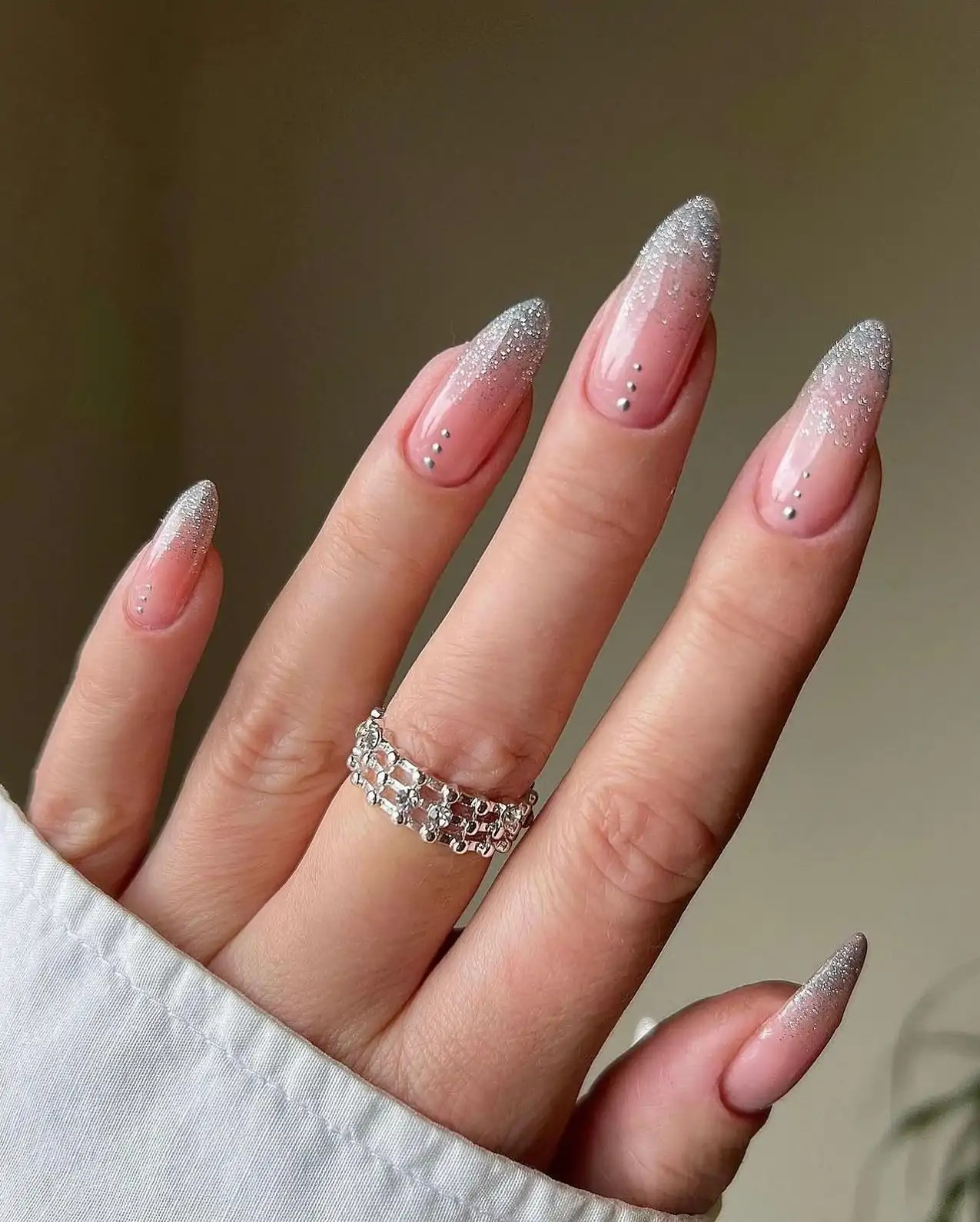 Glitter Gradient Small Silver Beads Visual Idea Glitter Gradient Small Silver Beads Visual Idea — Christmas Almond Nails 2026