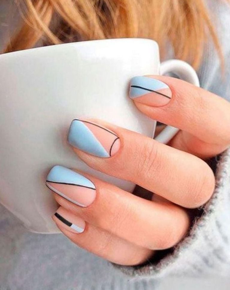 Matte Light Blue Geometric Lines Matte Light Blue Geometric Lines — Abstract Nails 2027