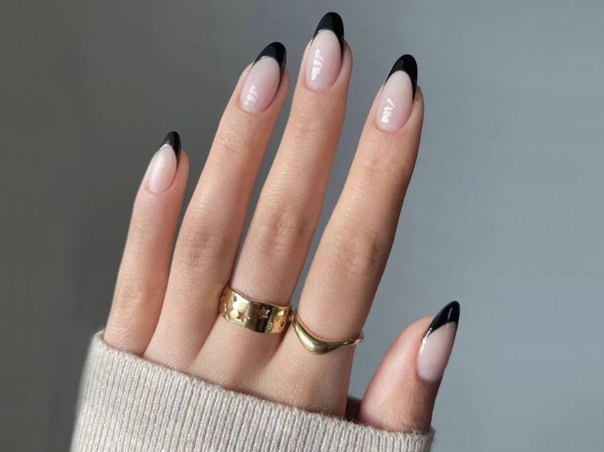 Bold Black French Tip Long Almonds Bold Black French Tip Long Almonds — Winter French Tip Nails 2027