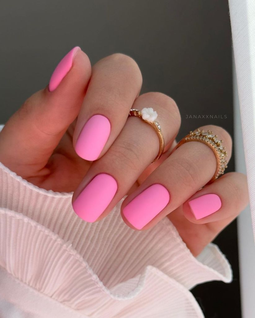 Vibrant Matte Pink Short Square Nails Vibrant Matte Pink Short Square Nails — Nails 2027 for Blondes