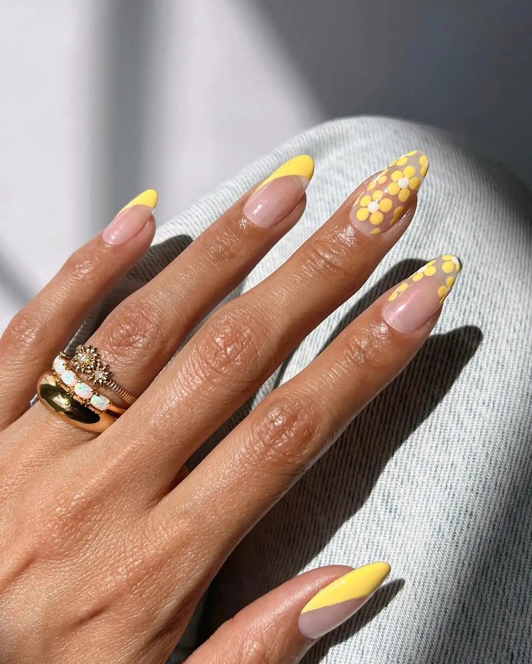 Long Almond Yellow French Floral Long Almond Yellow French Floral — Yellow Summer Nails 2027