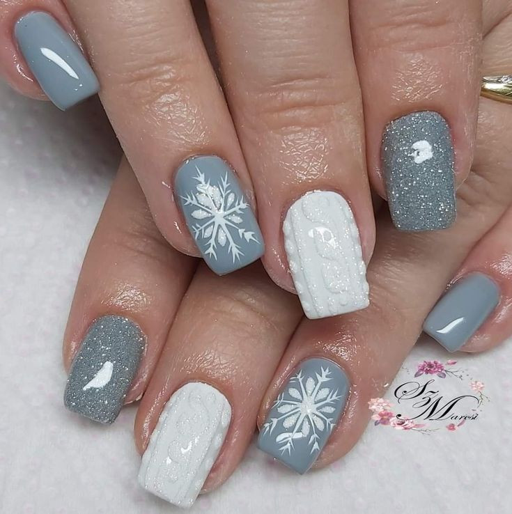 Matte Grey Sweater Texture Nails Matte Grey Sweater Texture Nails — Winter Glitter Nails 2027