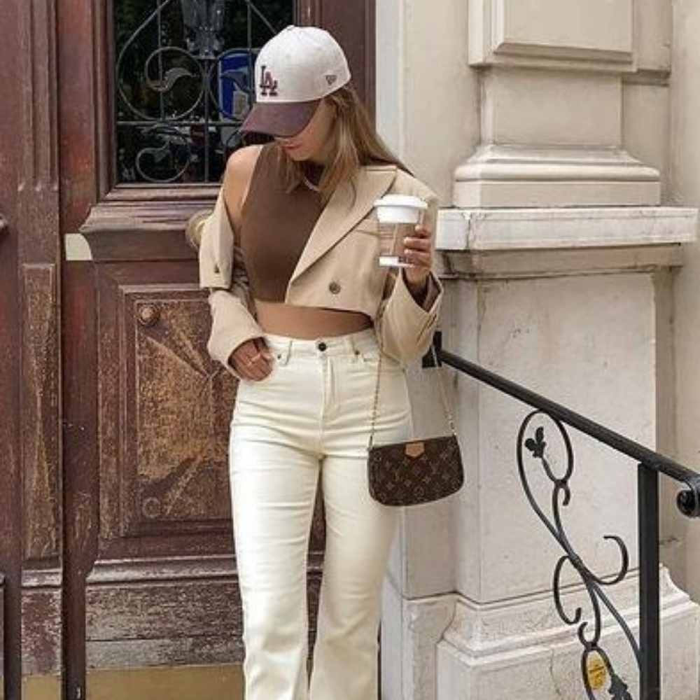 Cropped Blazer and Flared Trousers Cropped Blazer and Flared Trousers — Baseball Cap Outfits 2027