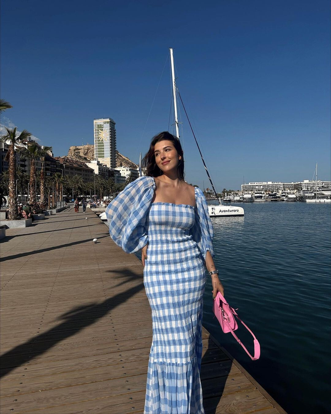 Blue and White Gingham Check Tiered Dress with Voluminous Sleeves Blue and White Gingham Check Tiered Dress with Voluminous Sleeves — Tiered Dresses 2027