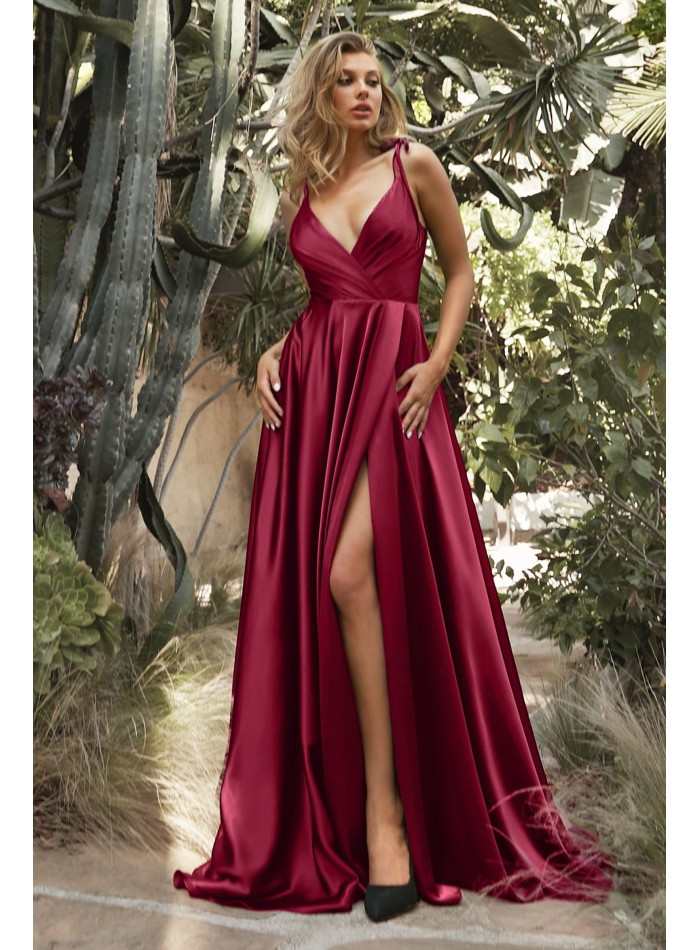 Formal Elegance: Burgundy Satin Dress with Plunging Neckline Formal Elegance: Burgundy Satin Dress with Plunging Neckline — Satin Dresses 2027
