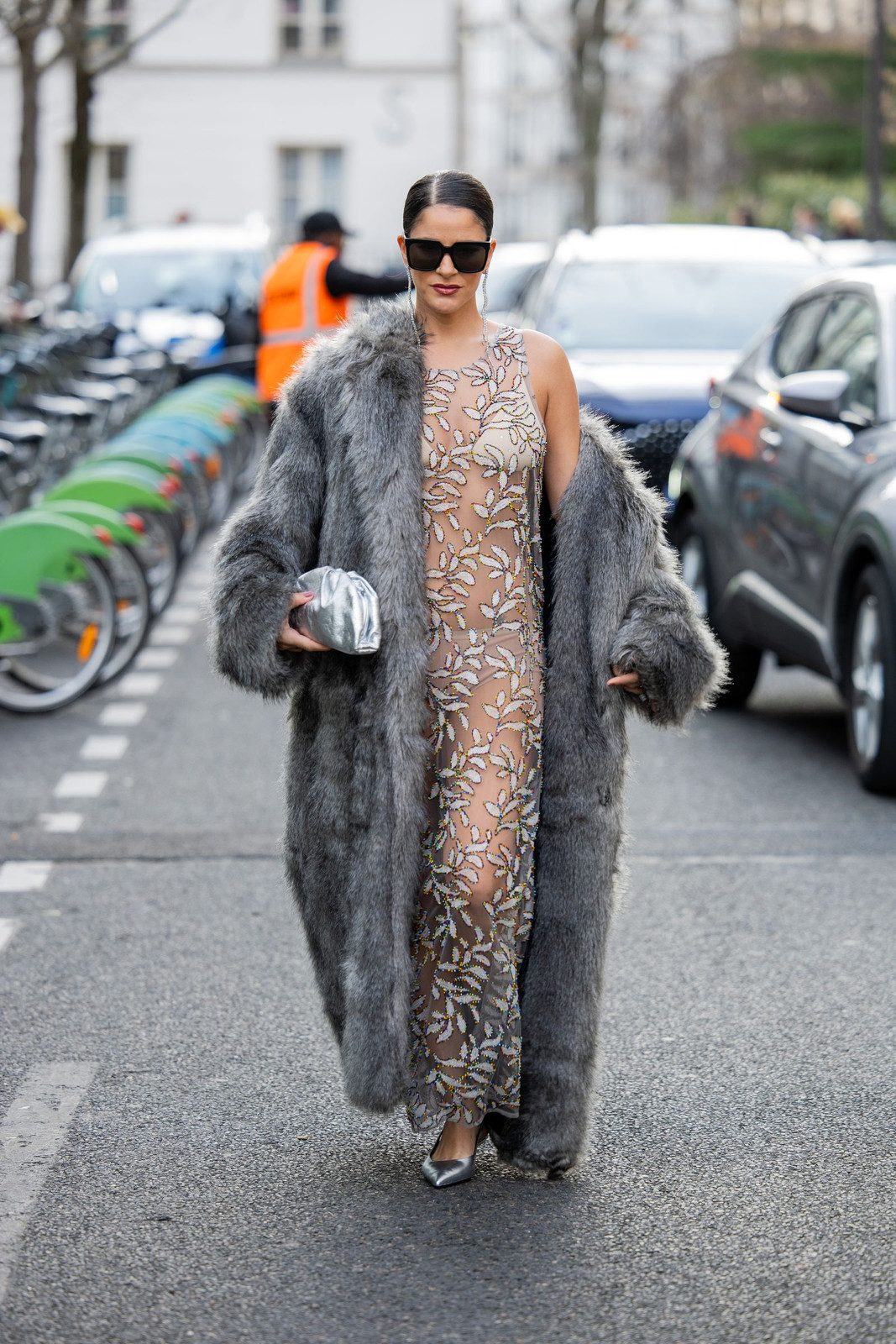 Maxi Sheer Dress with Oversized Faux Fur Coat for Street Style Maxi Sheer Dress with Oversized Faux Fur Coat for Street Style — Sheer Dress 2027
