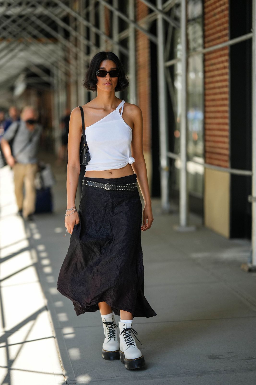 Edgy Street Style: Dr. Martens Boots with a Textured Midi Skirt Edgy Street Style: Dr. Martens Boots with a Textured Midi Skirt — Doc Martens Outfits 2027