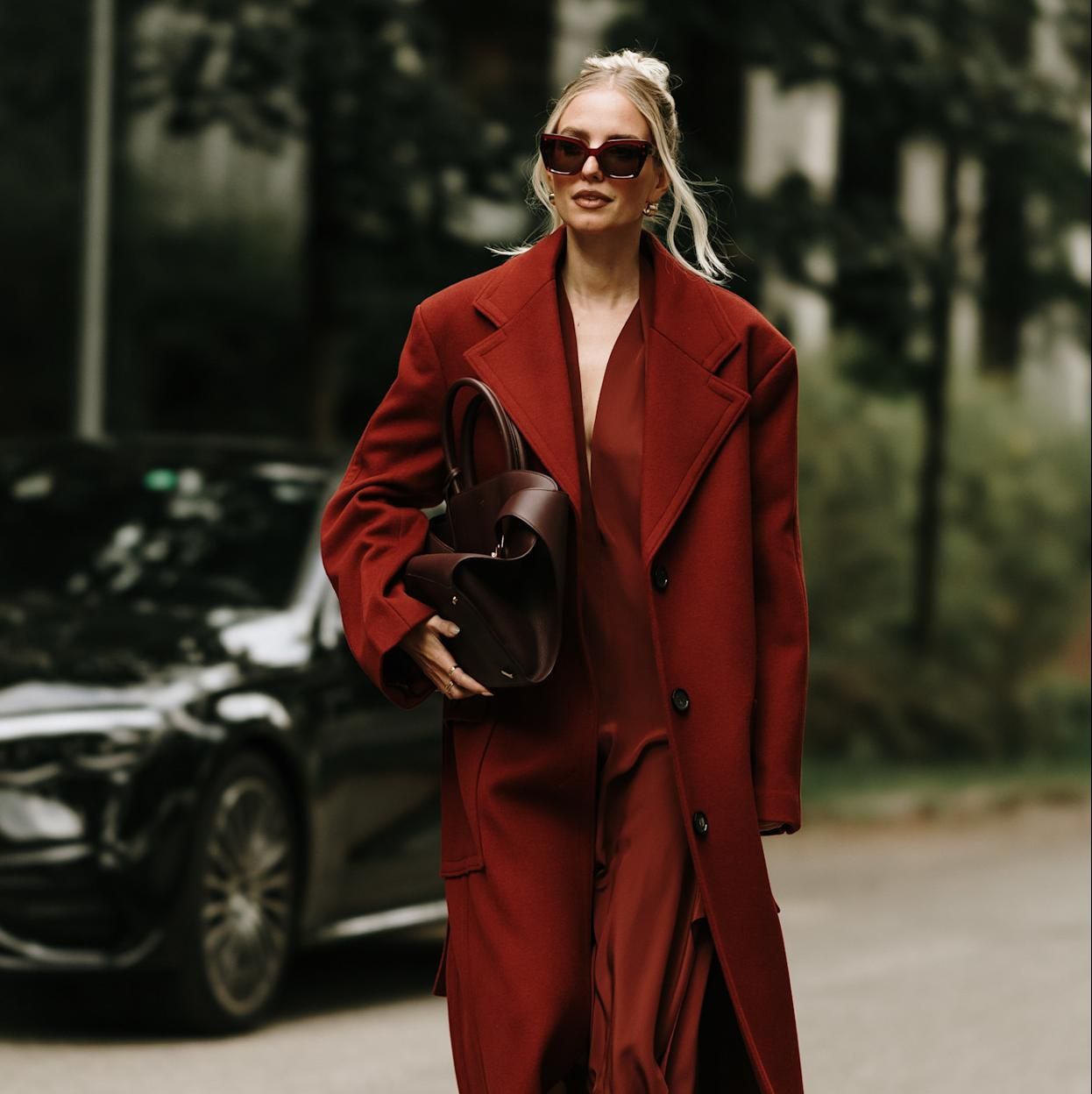 Effortless Chic: Red Long Coat Over a Flowing Dress Effortless Chic: Red Long Coat Over a Flowing Dress — Red Outfits 2027