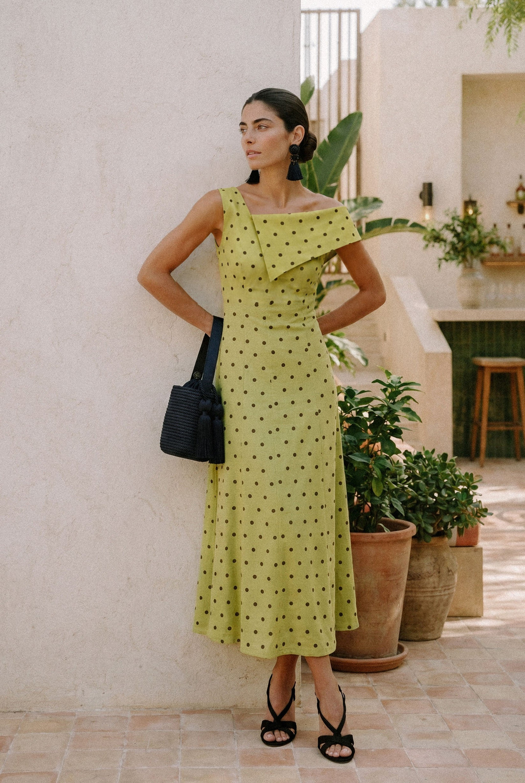 Lime Green Polka Dot One-Shoulder Midi — Semi Formal Dresses 2027