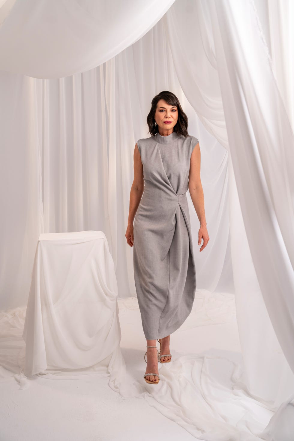 Elegant Grey Mock-Neck Dress for Cocktail Hour Elegant Grey Mock-Neck Dress for Cocktail Hour — Shein Outfits 2027