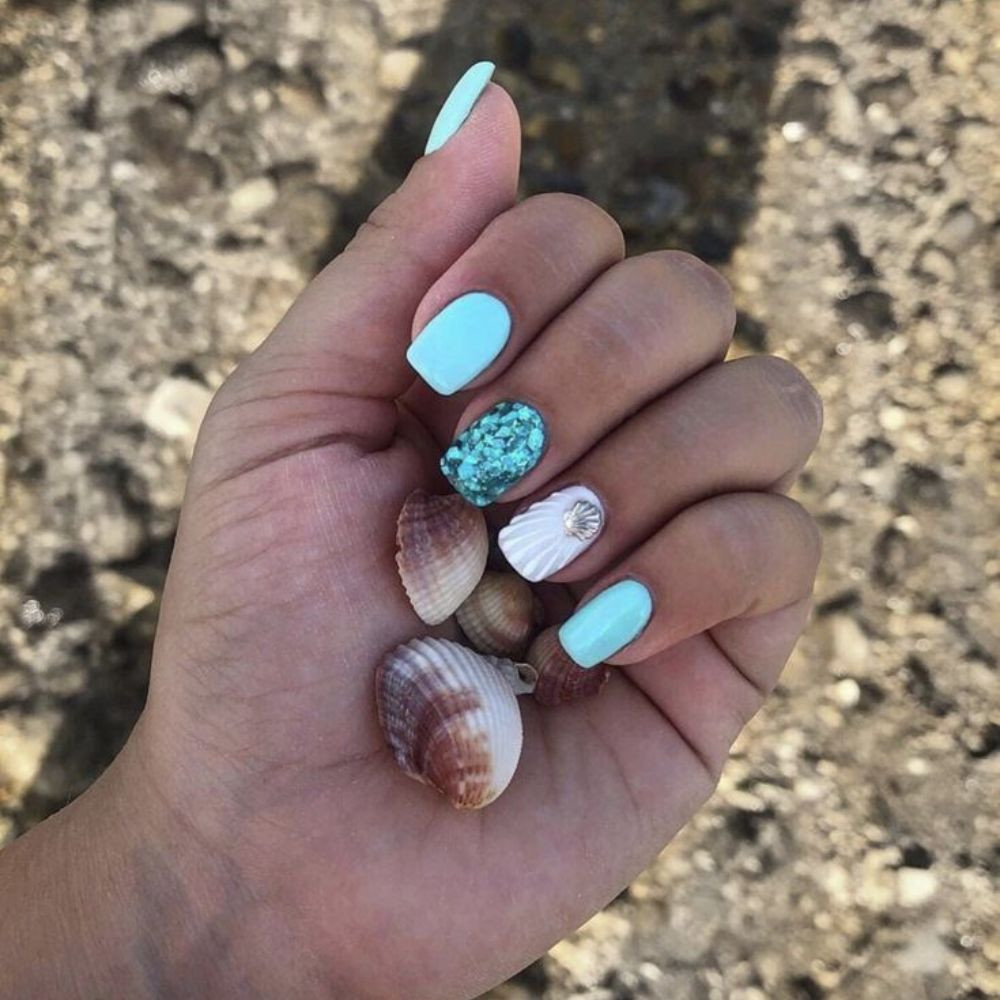 Bold Turquoise Shell Accent Bold Turquoise Shell Accent — Hawaii Nails 2027