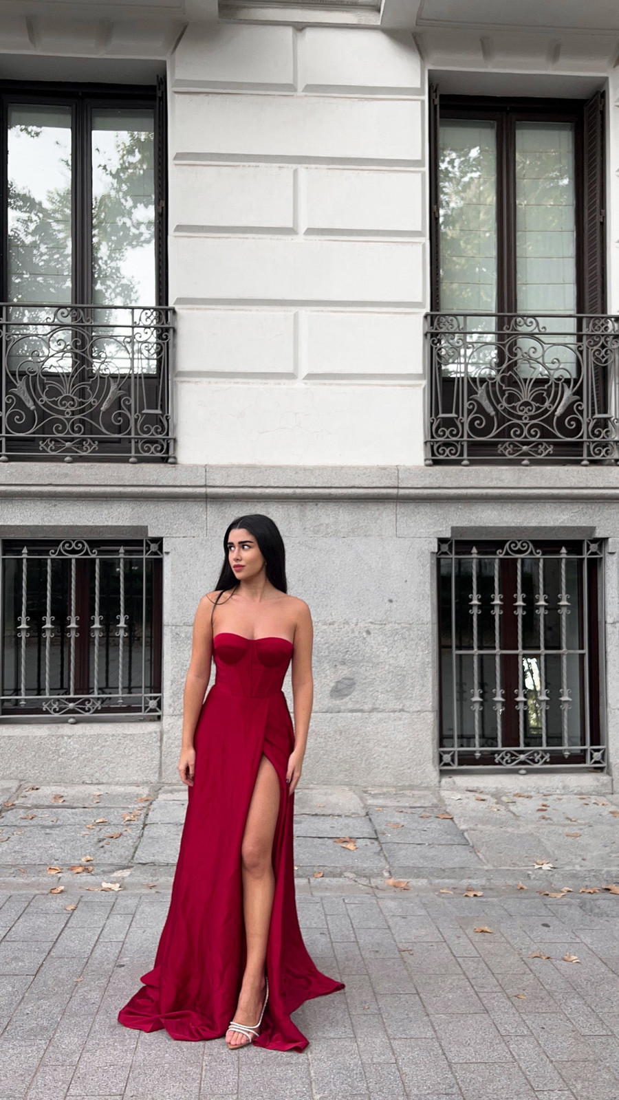Vibrant Red Satin Strapless Corset Dress with Dramatic High Slit Vibrant Red Satin Strapless Corset Dress with Dramatic High Slit — Corset Prom Dresses 2027