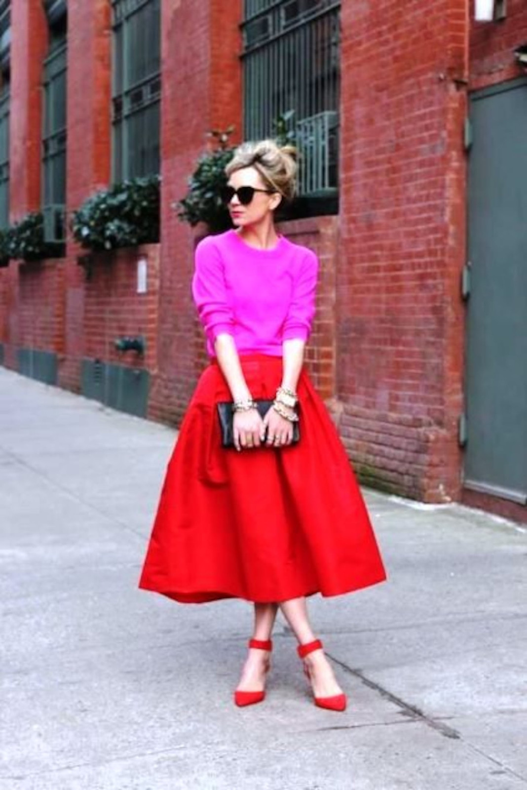 Bright Pink Top with Voluminous Red Full Skirt Bright Pink Top with Voluminous Red Full Skirt — Pink and Red Outfits 2027