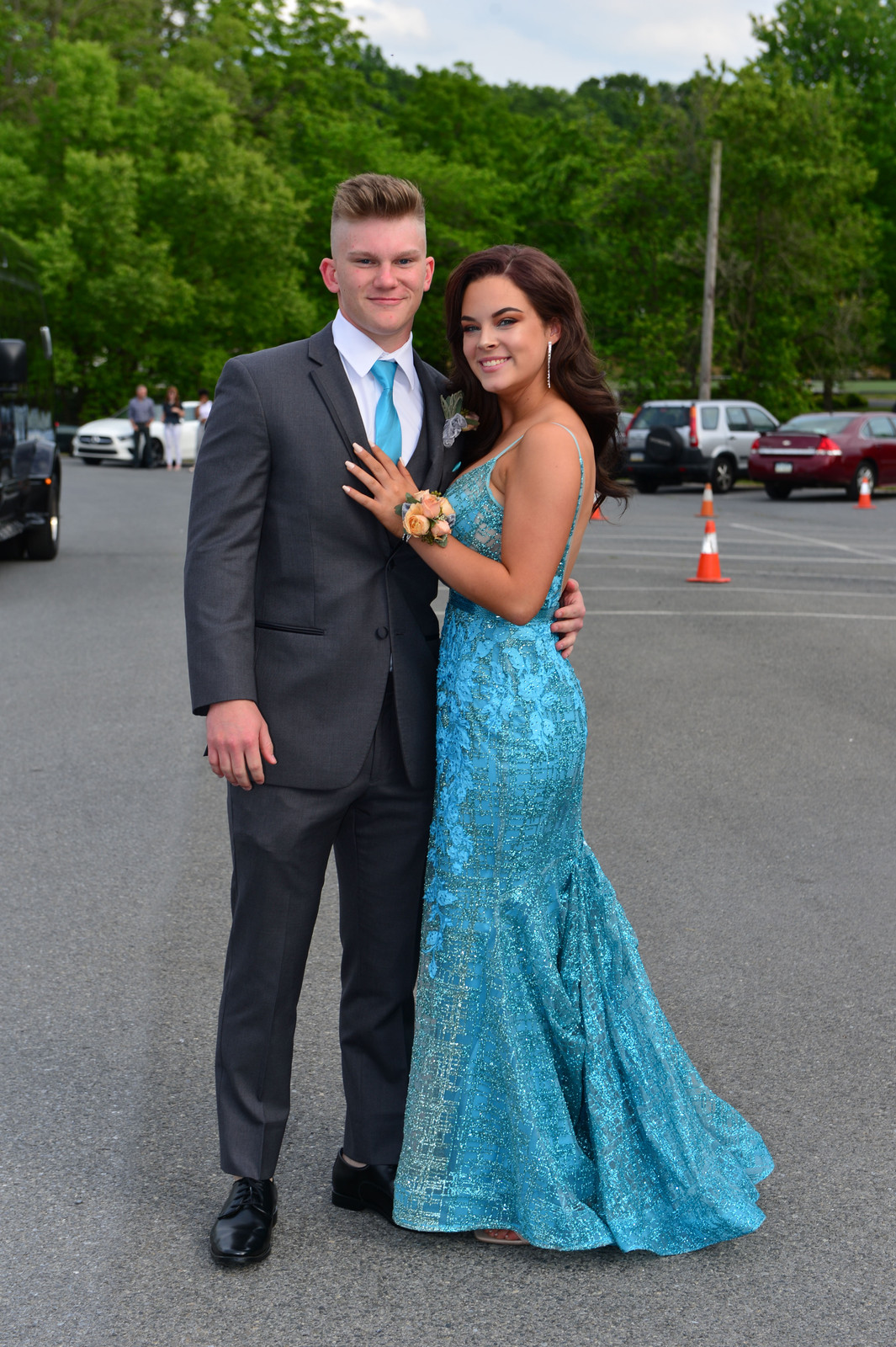 Sparkly Blue Mermaid Gown and Grey Suit for Prom Night Style Sparkly Blue Mermaid Gown and Grey Suit for Prom Night Style — Prom Couple Outfits 2027