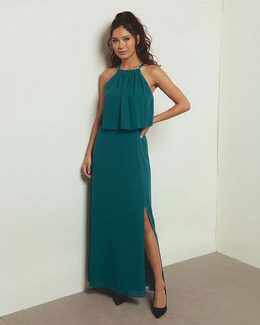 Teal Sleeveless Maxi Dress with Layered Bodice Teal Sleeveless Maxi Dress with Layered Bodice — Wedding Guest Outfits Cocktail 2027