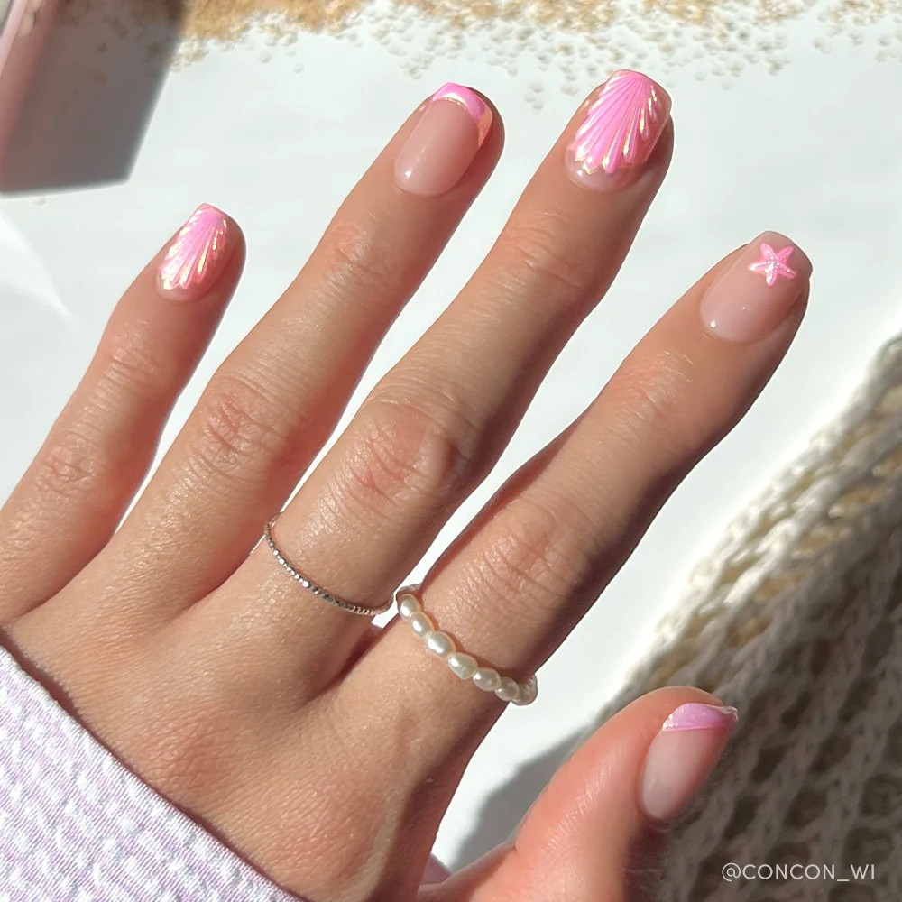 Bright Metallic Pink Short Squares — Pink Chrome Nails 2027